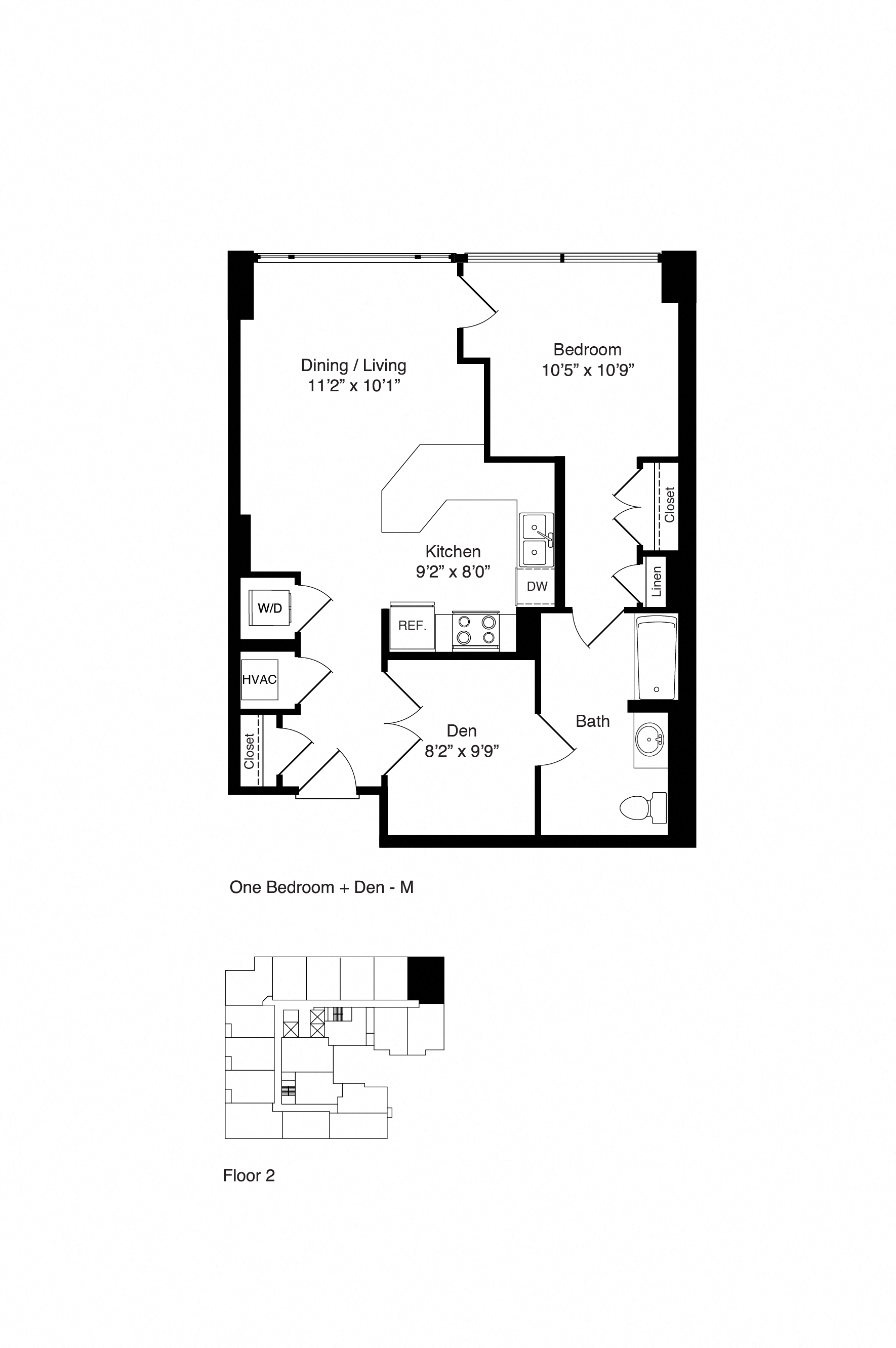 Floor plan for 1 bed, 1 bath, 812 sqft